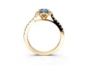 Floral Engagement Ring Setting for Fancy Blue Emerald Cut Center with Pave Band and Floral Prong Head in Yellow Gold