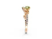 Leaf Motif Engagement Ring Setting for Fancy Yellow Heart-Shaped Center with Pave Band and Prong Head in Rose Gold