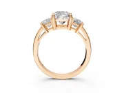 3 Stone Engagement Ring Setting for Cushion Cut Center with Matching Side Accents and Prong Head in Rose Gold