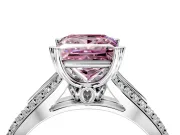 Solitaire Engagement Ring Setting for Fancy Pink Princess Cut Center with Pave Rail Split Shank and Prong Head in Platinum