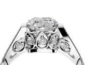 Cathedral Engagement Ring Setting for Cushion Cut Center with Antique-Style Pave Band and Prong Head in Sterling Silver