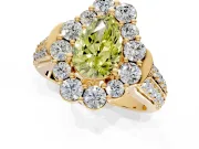 Large Accent Halo Engagement Ring Setting for Fancy Yellow Pear-Shaped Center with Pave Split Shank and Prong Head in Yellow Gold