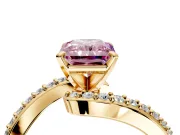 Solitaire Engagement Ring Setting for Fancy Pink Radiant Cut Center with Pave Bypass Swirl Band and Prong Head in Yellow Gold