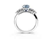 Cluster Engagement Ring Setting for Fancy Blue Oval Center with 2-Row Shoulder Clusters and Prong Head in Sterling Silver