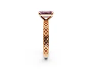 Solitaire Engagement Ring Setting for Fancy Pink Emerald Cut Center with Milgrain X Pattern Band and Prong Head in Rose Gold