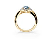Small-Accent Cluster Halo Engagement Ring Setting for Fancy Blue Pear-Shaped Center with Plain Band and Prong Head in Yellow Gold