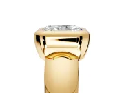 Solitaire Engagement Ring Setting for Radiant Cut Center with Wide Band and Bezel Head in Yellow Gold