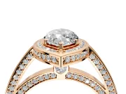 Halo Engagement Ring Setting for Marquise Center with Framed Halo, Pave Band and Prong Head in Rose Gold