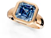 Solitaire Engagement Ring Setting for Fancy Blue Asscher Cut Center with Wide Band and Bezel Head in Rose Gold