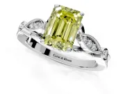 Solitaire Engagement Ring Setting for Fancy Yellow Emerald Cut Center with Marquise and Bezel Accents and Prong Head in White Gold