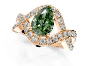 Halo Engagement Ring Setting for Fancy Green Pear-Shaped Center with Pave Infinity Twist Band and Prong Head in Rose Gold