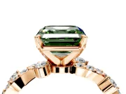 Solitaire Engagement Ring Setting for Fancy Green Asscher Cut Center with Bar-Station Pave Twist and Prong Head in Rose Gold