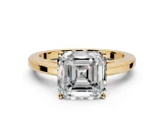 Solitaire Engagement Ring Setting for Asscher Cut Center with Flat-Sided Plain Band and Prong Head in Yellow Gold