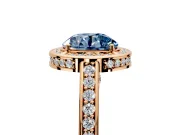 Halo Engagement Ring Setting for Fancy Blue Round Cut Center with Framed Halo, Pave Band and Prong Head in Rose Gold