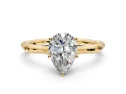 Solitaire Engagement Ring Setting for Pear-Shaped Center with Bamboo Band and Prong Head in Yellow Gold