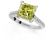 Solitaire Engagement Ring Setting for Fancy Yellow Princess Cut Center with Widening Pave Band and Claw Prong Head in White Gold