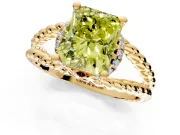 Halo Engagement Ring Setting for Fancy Yellow Radiant Cut Center with Rope Twist Split Shank and Prong Head in Yellow Gold