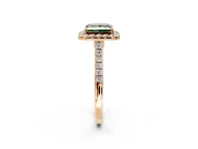 Halo Engagement Ring Setting for Fancy Green Princess Cut Center with Narrowing Pave Band and Prong Head in Rose Gold