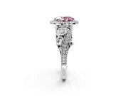 Milgrain Halo Engagement Ring Setting for Fancy Pink Oval Center with Shoulder Bezels and Prong Head in Platinum