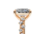 Solitaire Engagement Ring Setting for Emerald Cut Center with Trailing Leaf Accent Band and Prong Head in Rose Gold
