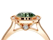 Halo Engagement Ring Setting for Fancy Green Round Cut Center with Milgrain Pave Band and Bezel Head in Rose Gold