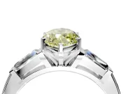 3 Stone Engagement Ring Setting for Fancy Yellow Marquise Center with Tapered Baguettes, Plain Band and Prong Head in White Gold