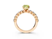Shared-Prong Engagement Ring Setting for Fancy Yellow Cushion Cut Center with Graduated Accents and Prong Head in Rose Gold