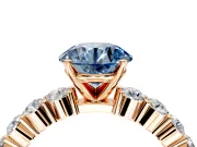 Shared-Prong Engagement Ring Setting for Fancy Blue Round Cut Center with Graduated Accents and Prong Head in Rose Gold