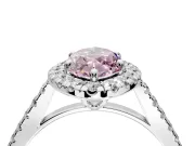 Halo Engagement Ring Setting for Fancy Pink Marquise Center with Raised Halo, Pave Band and Prong Head in Platinum