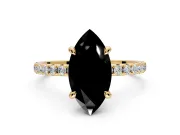 Solitaire Engagement Ring Setting for Fancy Black Marquise Center with Fine Pave Narrow Band and Prong Head in Yellow Gold