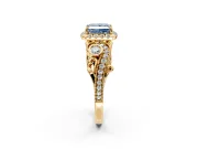 Milgrain Halo Engagement Ring Setting for Fancy Blue Princess Cut Center with Shoulder Bezels and Prong Head in Yellow Gold