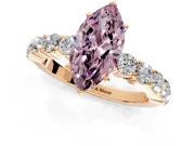 Shared-Prong Engagement Ring Setting for Fancy Pink Marquise Center with Graduated Accents and Prong Head in Rose Gold