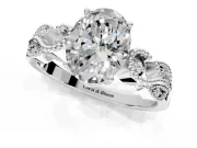 Leaf Engagement Ring Setting for Oval Center with Milgrain Accent Band and Prong Head in Sterling Silver