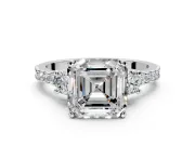 3 Stone Engagement Ring Setting for Asscher Cut Center with Round Cut Side Accents and Prong Head in Sterling Silver