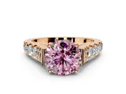 Solitaire Engagement Ring Setting for Fancy Pink Round Cut Center with Pave Cathedral Shoulders and Prong Head in Rose Gold