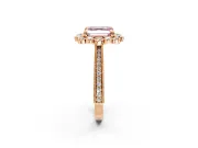 Milgrain Halo Engagement Ring Setting for Fancy Pink Asscher Cut Center with Bezel Point Accents and Prong Head in Rose Gold