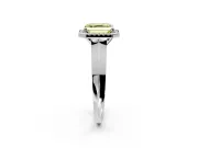 Halo Engagement Ring Setting for Fancy Yellow Asscher Cut Center with Knife Ridge Cathedral Band and Prong Head in Platinum