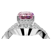 Halo Engagement Ring Setting for Fancy Pink Radiant Cut Center with Pave Infinity Twist Band and Prong Head in Platinum