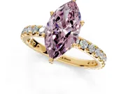Solitaire Engagement Ring Setting for Fancy Pink Marquise Center with Shared-Prong Accents and Prong Head in Yellow Gold