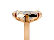 Single Halo Engagement Ring Setting for Emerald Cut Center with Corner Claws, Plain Band and Prong Head in Rose Gold