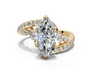 Solitaire Engagement Ring Setting for Marquise Center with Pave Bypass Twist Band and Prong Head in Yellow Gold