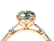 Baguette Engagement Ring Setting for Fancy Green Oval Center with Alternating Bar-Set Band and Prong Head in Rose Gold