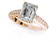 Solitaire Engagement Ring Setting for Emerald Cut Center with Pave Cathedral Band and Prong Head in Rose Gold