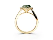 Halo Engagement Ring Setting for Fancy Green Heart-Shaped Center with Raised Halo, Pave Band and Prong Head in Yellow Gold