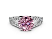 Solitaire Engagement Ring Setting for Fancy Pink Round Cut Center with Pave Split Shank and Prong Head in Platinum