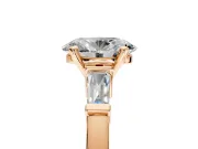 3 Stone Engagement Ring Setting for Oval Center with Channel Baguette Accents and Prong Head in Rose Gold