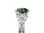 Cluster Engagement Ring Setting for Fancy Green Round Cut Center with Bezel Accent Clusters and Prong Head in Platinum