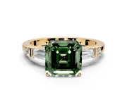 Bar-Set Engagement Ring Setting for Fancy Green Asscher Cut Center with Tapered Baguette Accents and Prong Head in Yellow Gold
