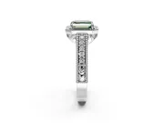 Milgrain Halo Engagement Ring Setting for Fancy Green Asscher Cut Center with Pave Band and Prong Head in Sterling Silver