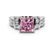Solitaire Engagement Ring Setting for Fancy Pink Princess Cut Center with Grooved Bar Accent Band and Prong Head in White Gold